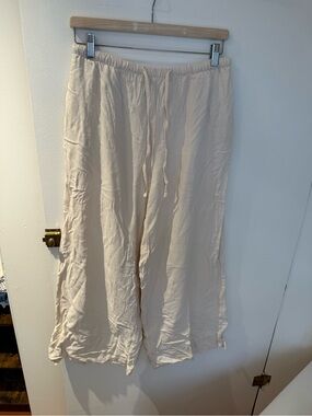 Lightweight Cream Wide-Leg Drawstring Pants